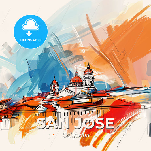 Vibrant San Jose, California - A Painting Of A Building With Colorful Paint - Square format print template