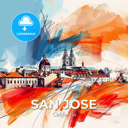 Vibrant San Jose, California - A Painting Of A City - Square format print template