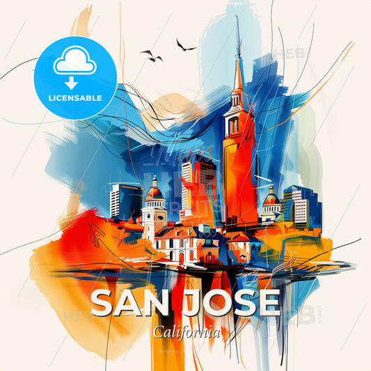 Vibrant San Jose, California - A Painting Of A City - Square format print template