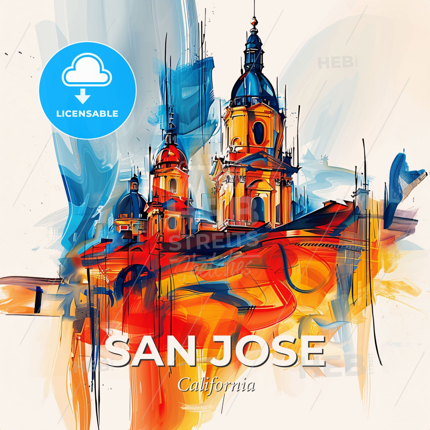 Vibrant San Jose, California - A Painting Of A Building - Square format print template