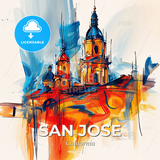 Vibrant San Jose, California - A Painting Of A Building - Square format print template