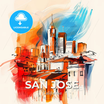 Vibrant San Jose, California - A Painting Of A City - Square format print template