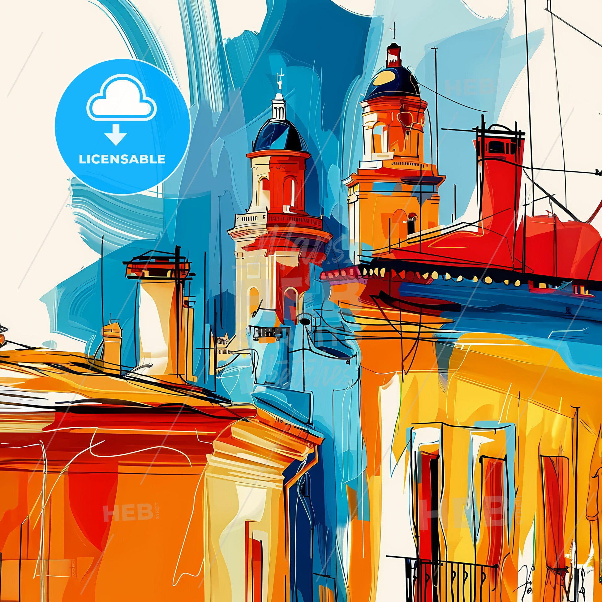 Vibrant San Juan, Argentina - A Painting Of Buildings With Towers And A Balcony