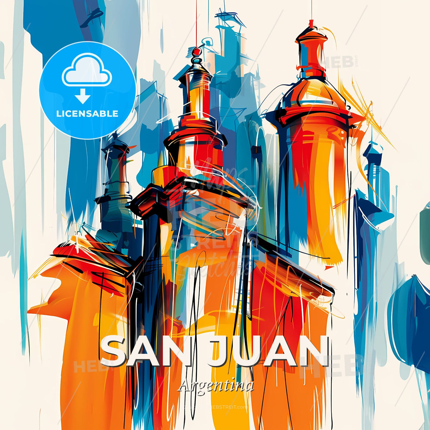 Vibrant San Juan, Argentina - A Painting Of A Building - Square format print template