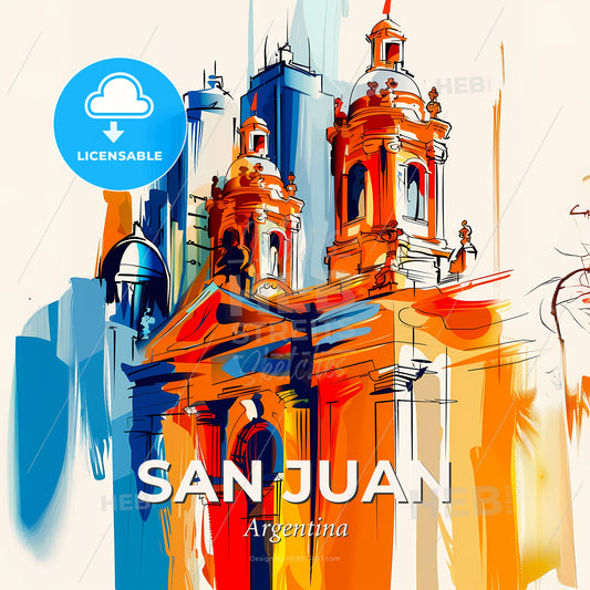 Vibrant San Juan, Argentina - A Colorful Painting Of A Building - Square format print template