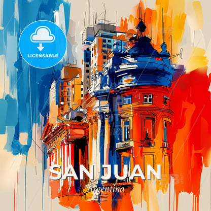 Vibrant San Juan, Argentina - A Painting Of A Building - Square format print template