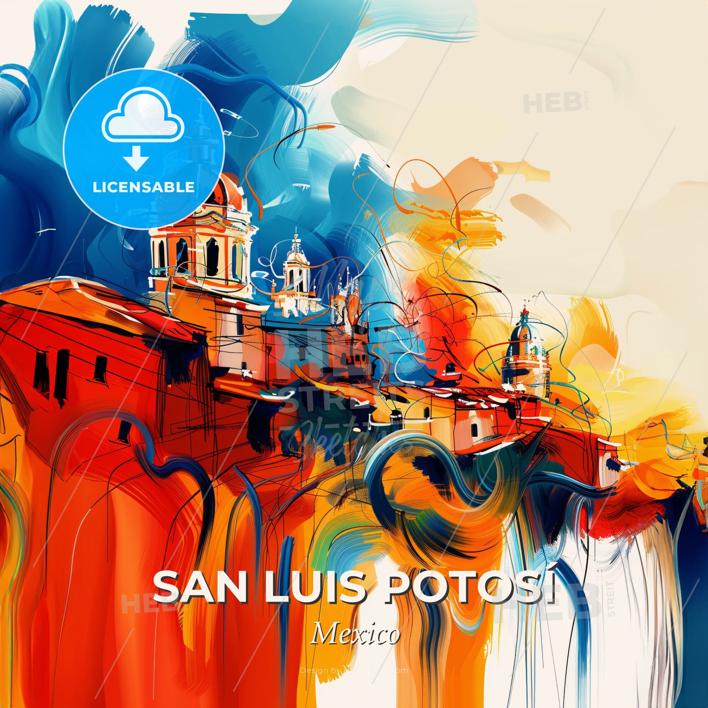 Vibrant San Luis Potosí, Mexico - A Colorful Painting Of A Building - Square format print template