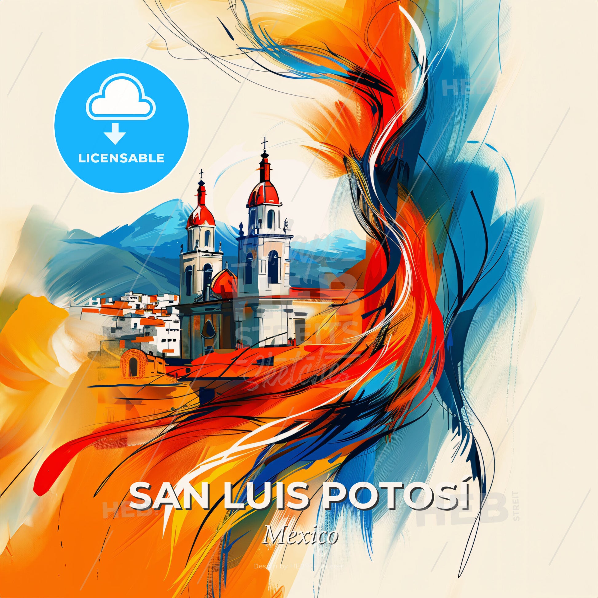 Vibrant San Luis Potosí, Mexico - A Painting Of A Building With A Colorful Swirl - Square format print template