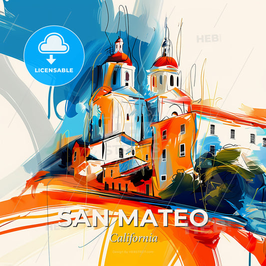 Vibrant San Mateo, California - A Painting Of A Building - Square format print template