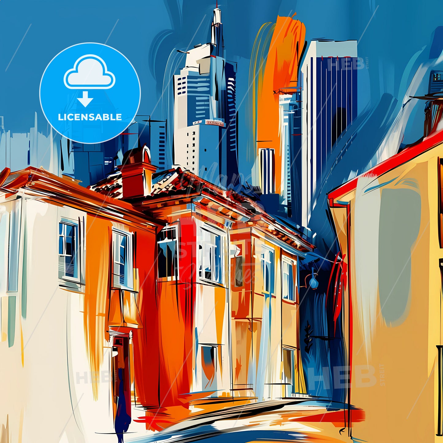 Vibrant San Mateo, California - A Colorful Cityscape With Buildings And A Blue Sky