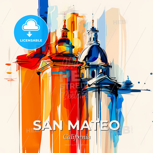 Vibrant San Mateo, California - A Painting Of A Building - Square format print template