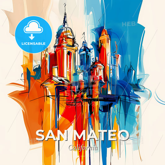 Vibrant San Mateo, California - A Colorful Cityscape With Towers And Spires - Square format print template