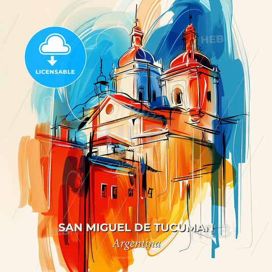 Vibrant San Miguel De Tucuman, Argentina - A Painting Of A Building - Square format print template