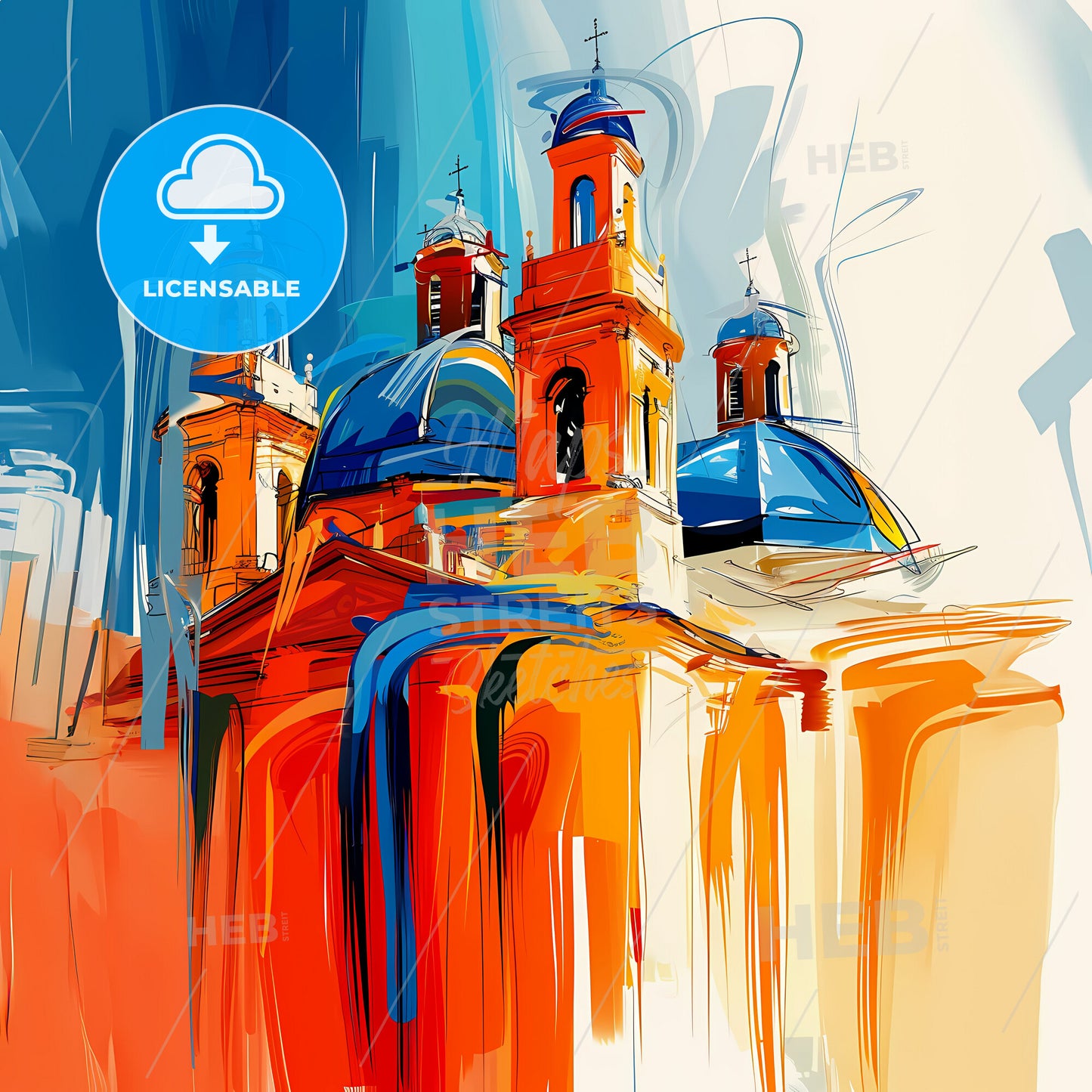 Vibrant San Miguel De Tucuman, Argentina - A Painting Of A Building With Blue Domes