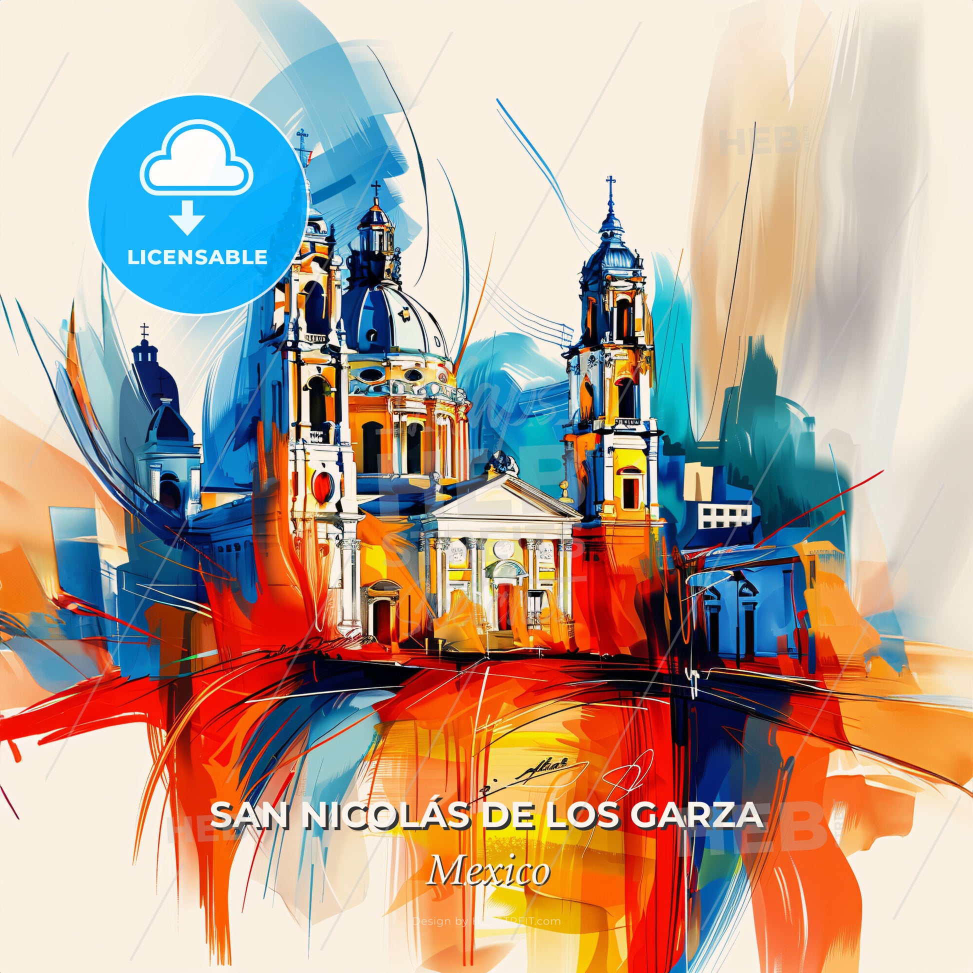 Vibrant San Nicolás De Los Garza, Mexico - A Painting Of A Building - Square format print template