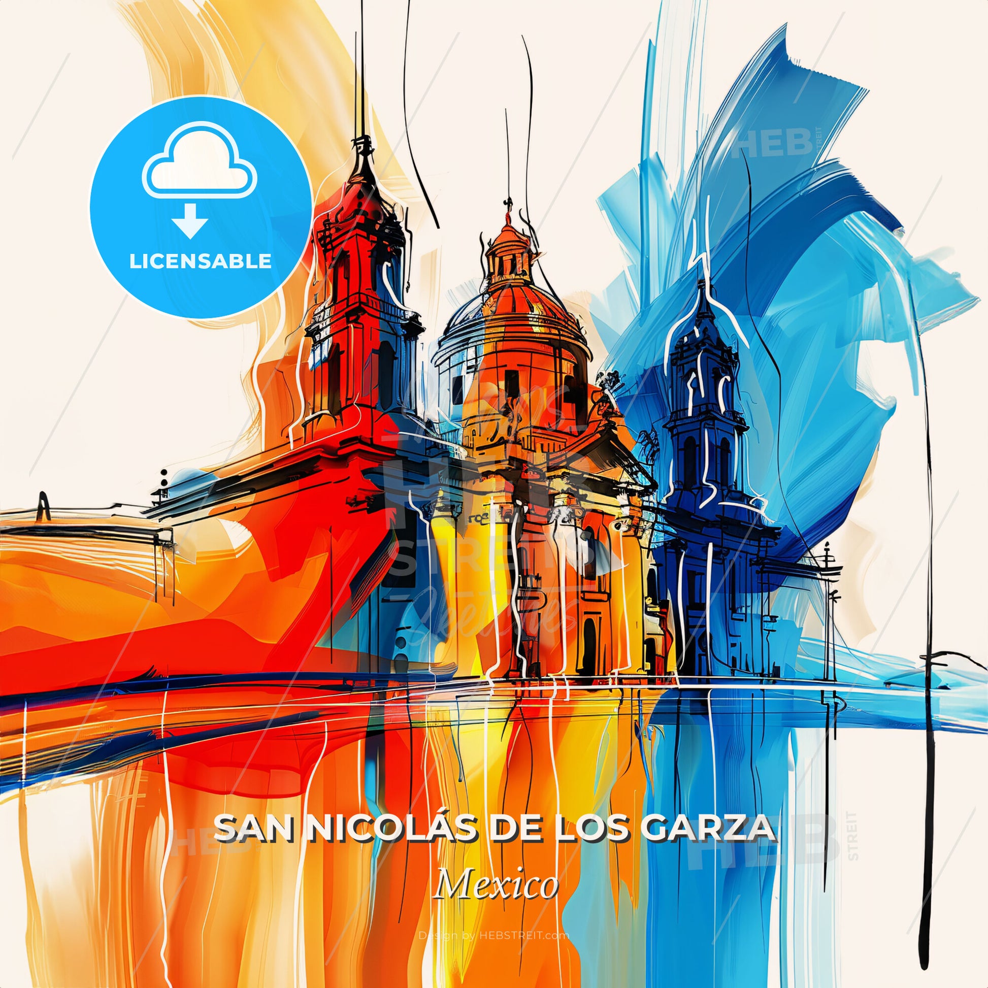 Vibrant San Nicolás De Los Garza, Mexico - A Colorful Painting Of A Building - Square format print template