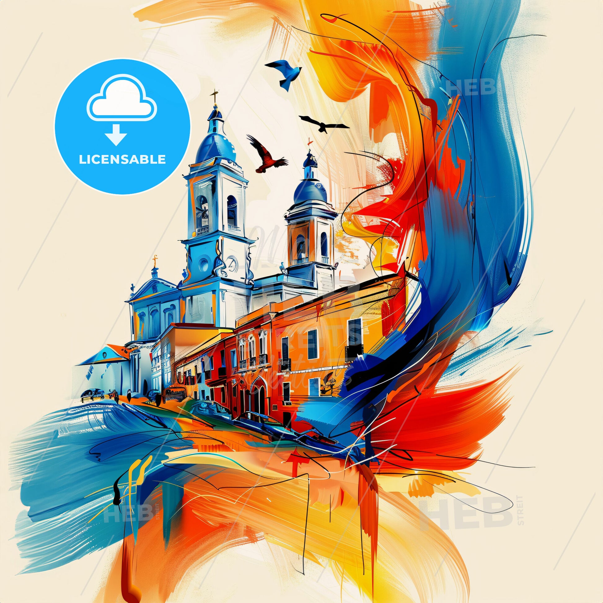 Vibrant San Pedro Sula, Honduras - A Painting Of A Building With A Colorful Background