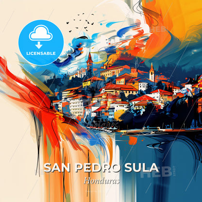 Vibrant San Pedro Sula, Honduras - A Painting Of A Town - Square format print template