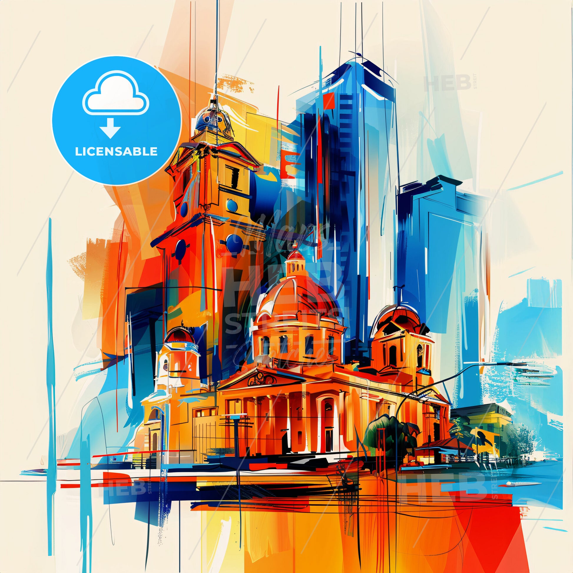 Vibrant San Pedro Sula, Honduras - A Painting Of A Building With A Colorful Background