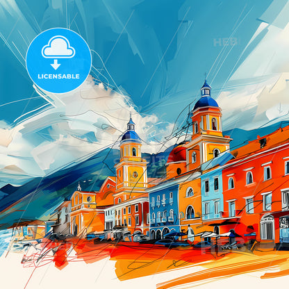 Vibrant San Pedro Sula, Honduras - A Colorful Buildings With Blue Sky And Clouds