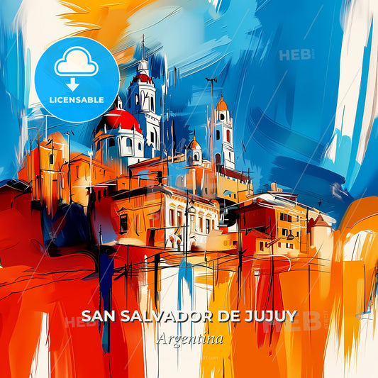 Vibrant San Salvador De Jujuy, Argentina - A Painting Of A City - Square format print template