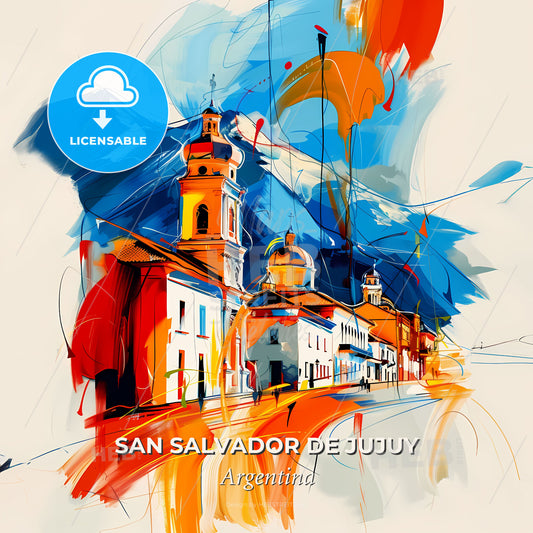 Vibrant San Salvador De Jujuy, Argentina - A Painting Of A Building - Square format print template