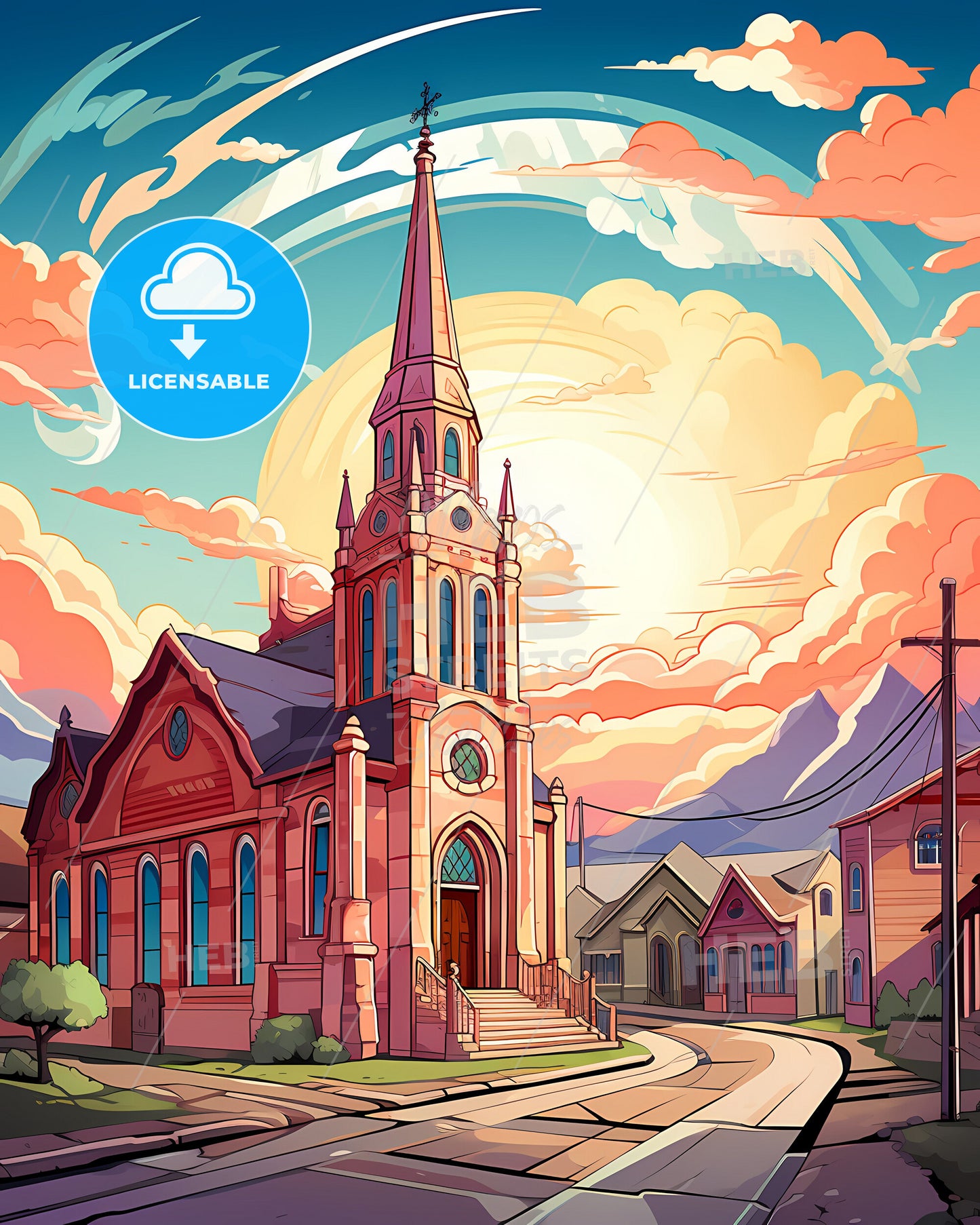 Vibrant Painting of San Salvador De Jujuy Argentina Skyline with Church, Steeple, and Street