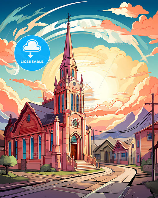 Vibrant Painting of San Salvador De Jujuy Argentina Skyline with Church, Steeple, and Street