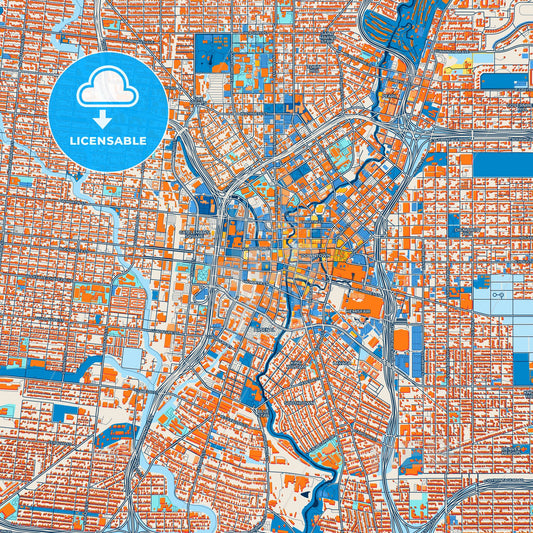 Colorful San Antonio Street Map with Labels and Buildings