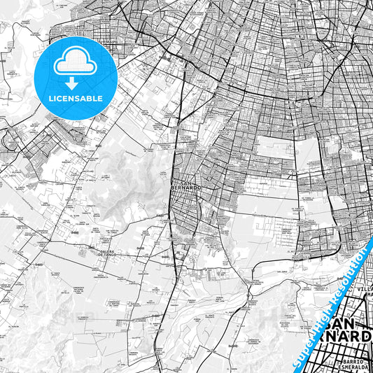 San Bernardo, Chile light map with streetnames, citynames and districts