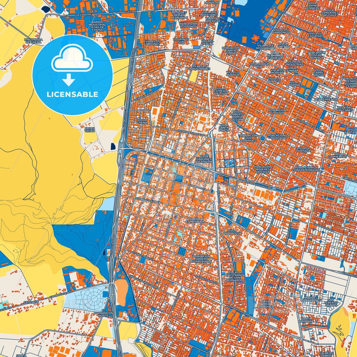 Colorful San Bernardo Street Map with Labels and Buildings