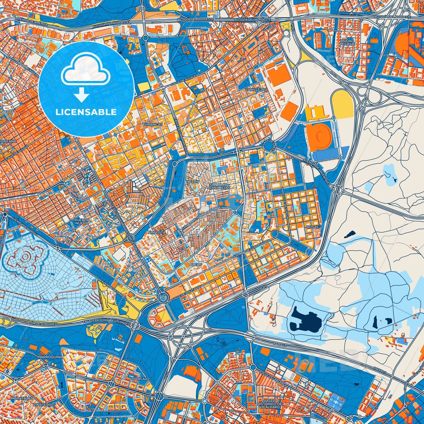 Colorful San Blas Street Map with Labels and Buildings