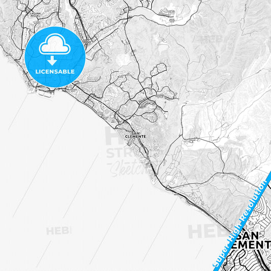 San Clemente, California light map with streetnames, citynames and districts