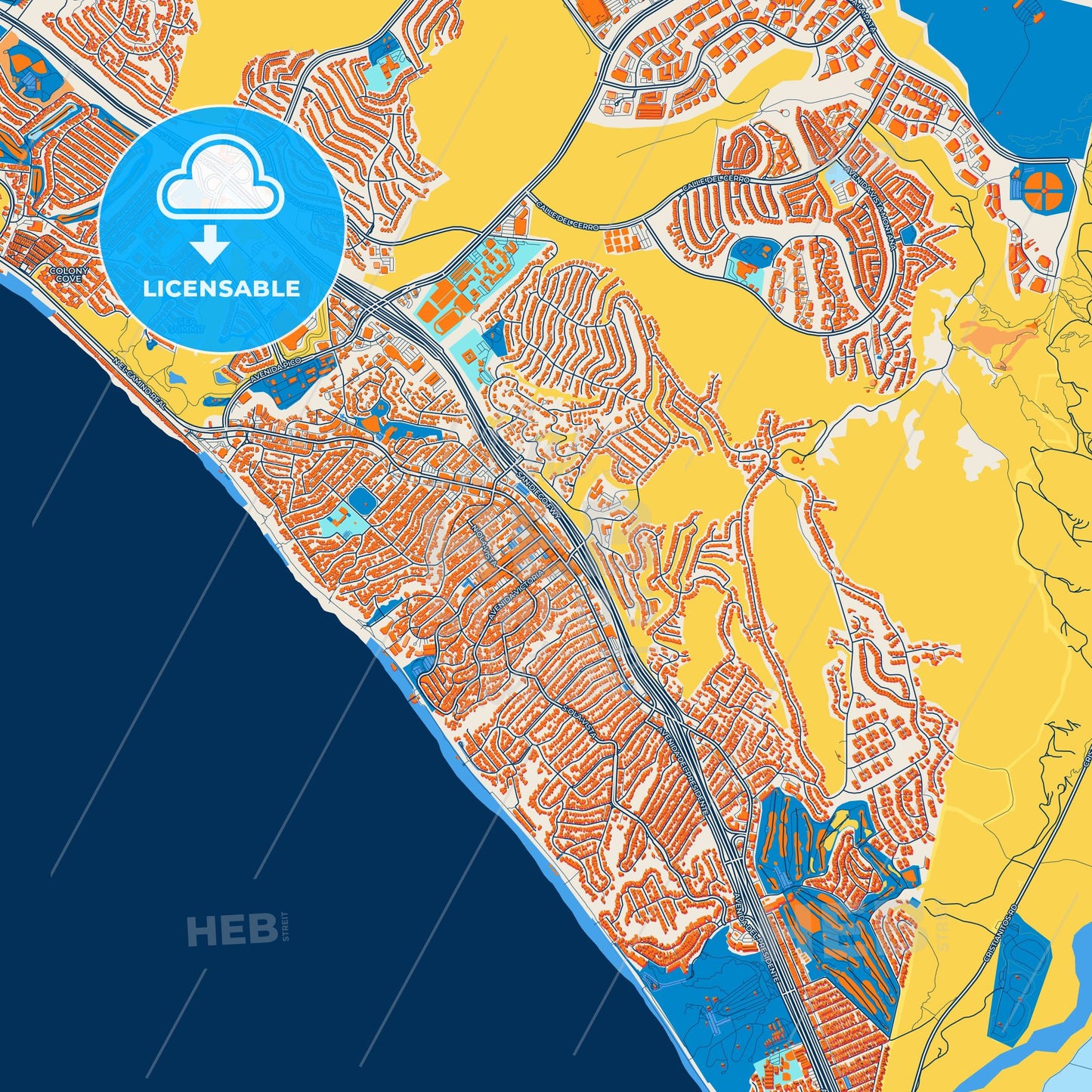 Colorful San Clemente Street Map with Labels and Buildings