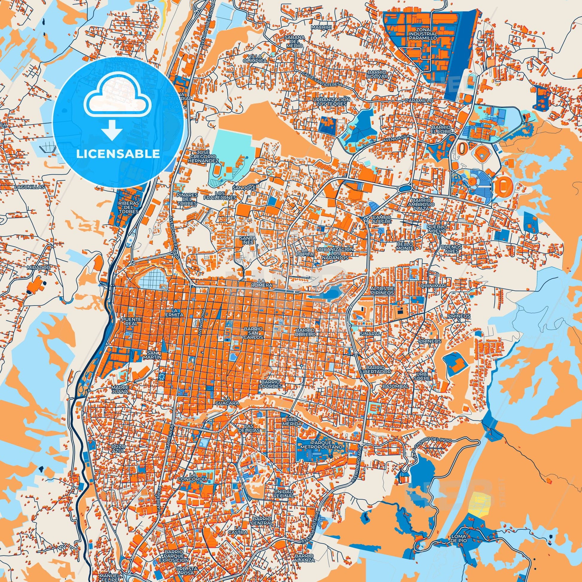 Colorful San Cristobal Street Map with Labels and Buildings