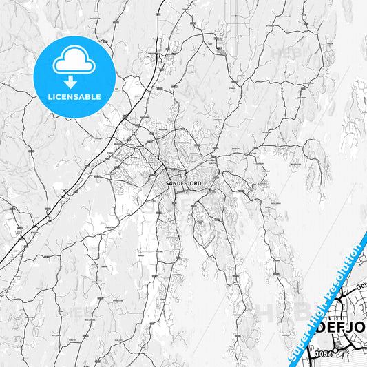 Sandefjord, Norway light map with streetnames, citynames and districts