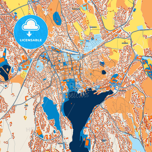 Colorful Sandefjord Street Map with Labels and Buildings