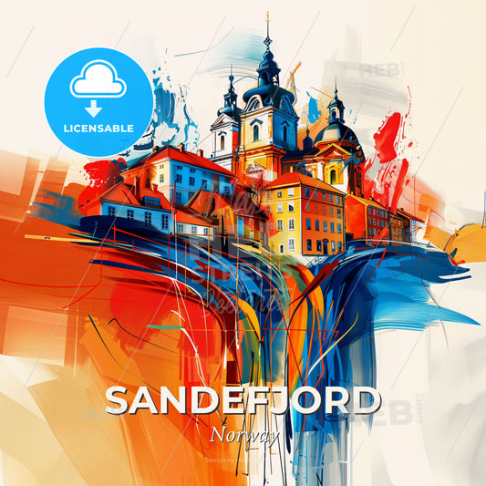 Vibrant Sandefjord, Norway - A Painting Of A City - Square format print template
