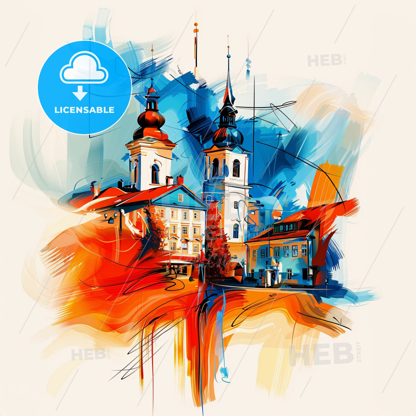 Vibrant Sandefjord, Norway - A Painting Of Buildings And Towers