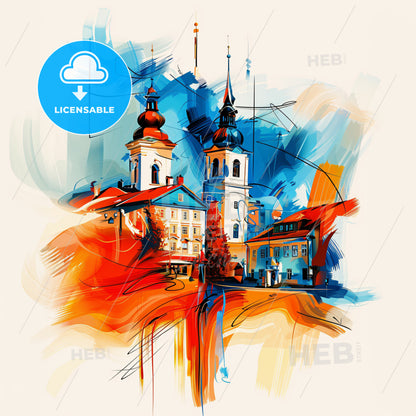 Vibrant Sandefjord, Norway - A Painting Of Buildings And Towers