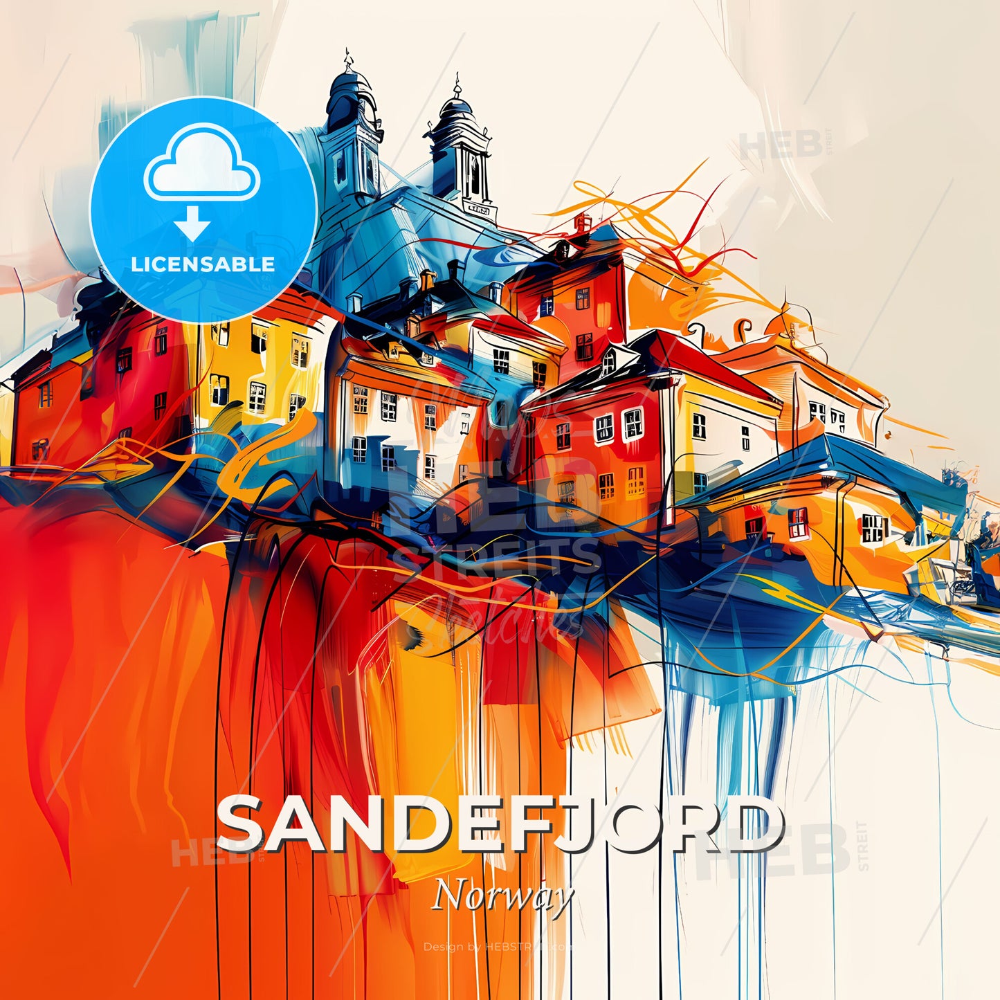 Vibrant Sandefjord, Norway - A Painting Of A Colorful Town - Square format print template
