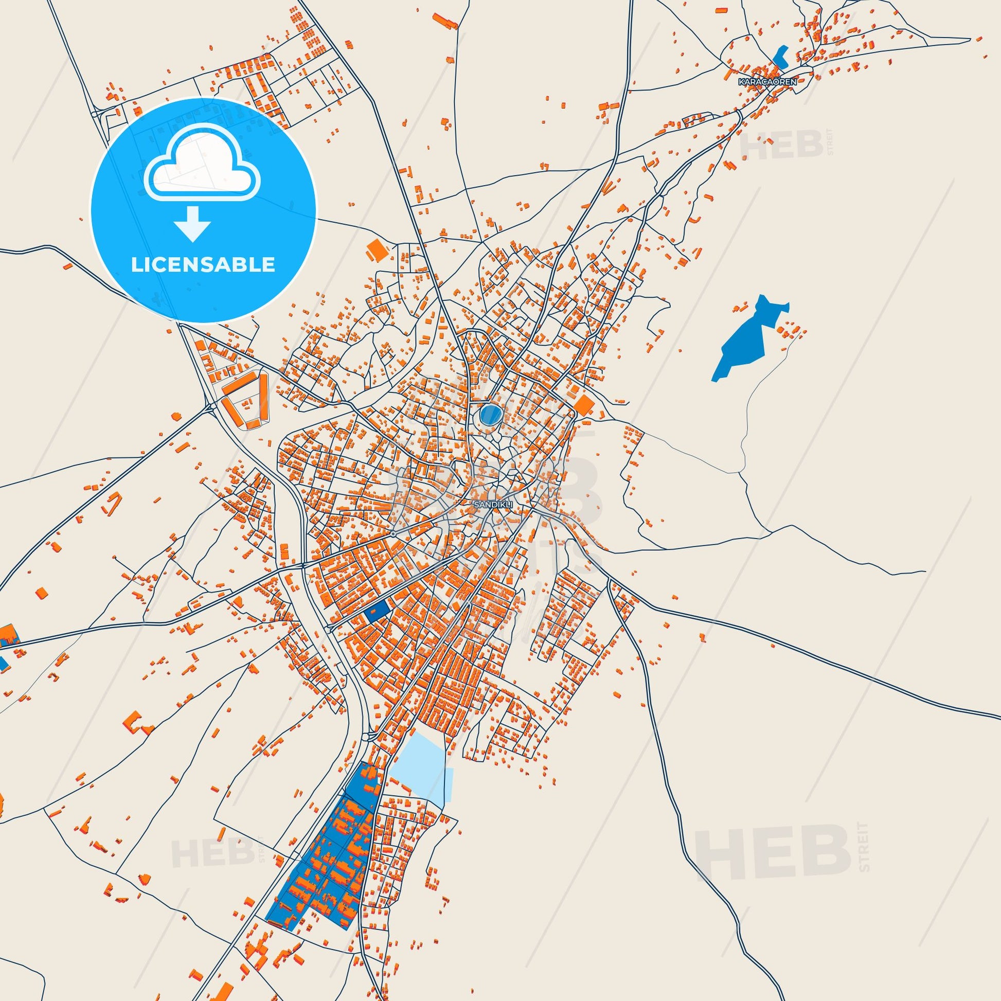 Colorful Sandıklı Street Map with Labels and Buildings