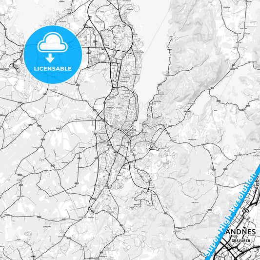 Sandnes, Norway light map with streetnames, citynames and districts