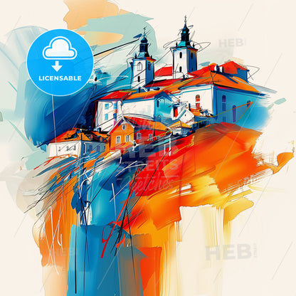 Vibrant Sandnes, Norway - A Painting Of A Building On A Hill