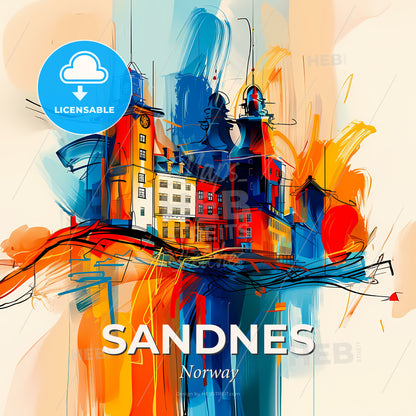 Vibrant Sandnes, Norway - A Colorful Painting Of A Building - Square format print template