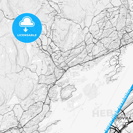 Sandvika, Norway light map with streetnames, citynames and districts