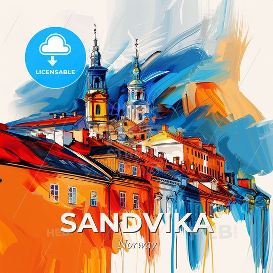 Vibrant Sandvika, Norway - A Colorful Painting Of Buildings - Square format print template