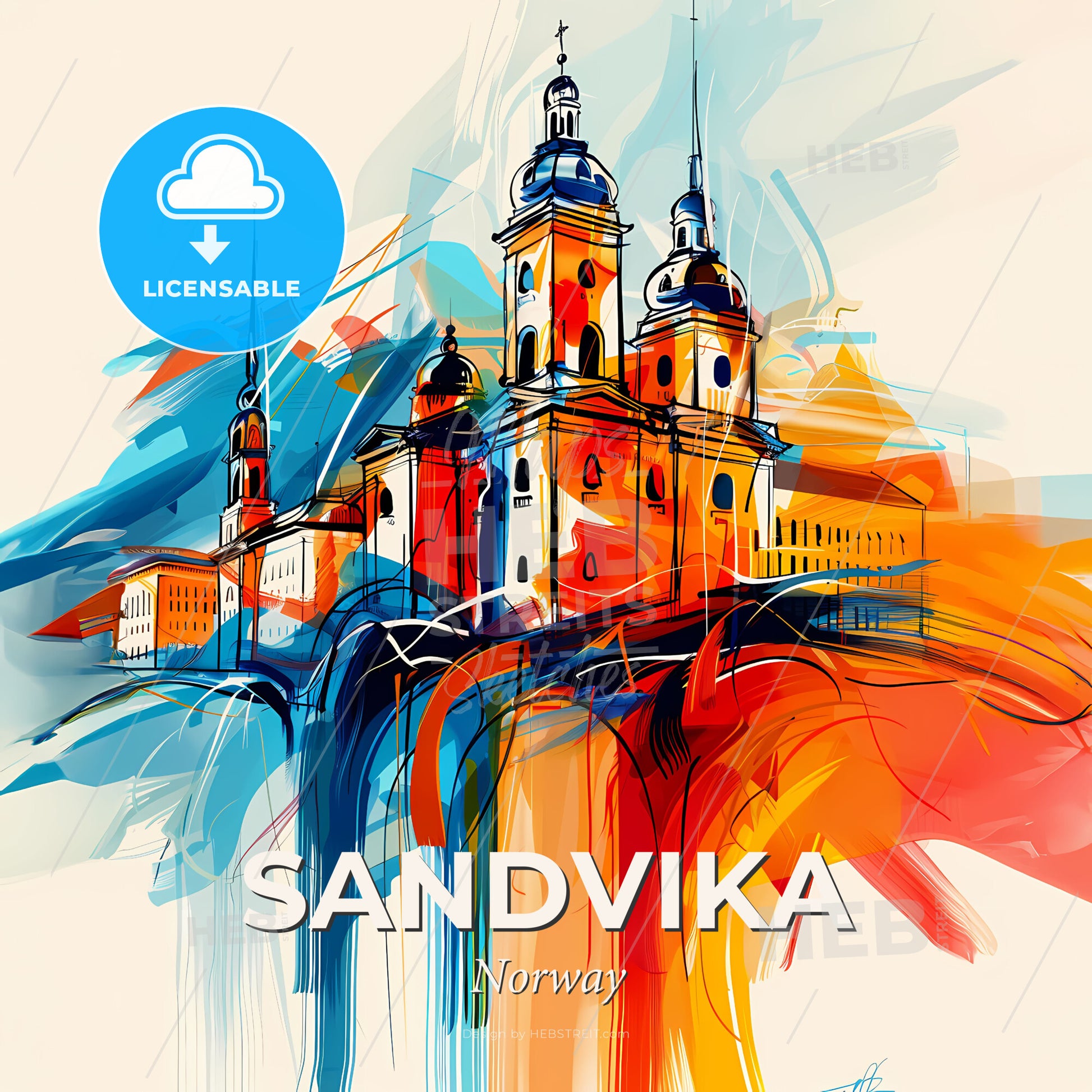 Vibrant Sandvika, Norway - A Painting Of A Building - Square format print template