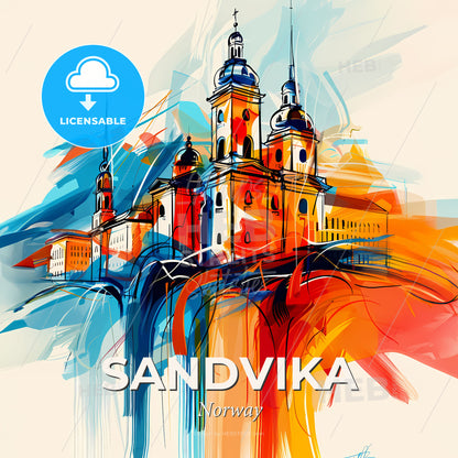 Vibrant Sandvika, Norway - A Painting Of A Building - Square format print template