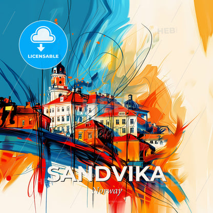 Vibrant Sandvika, Norway - A Painting Of A Town - Square format print template